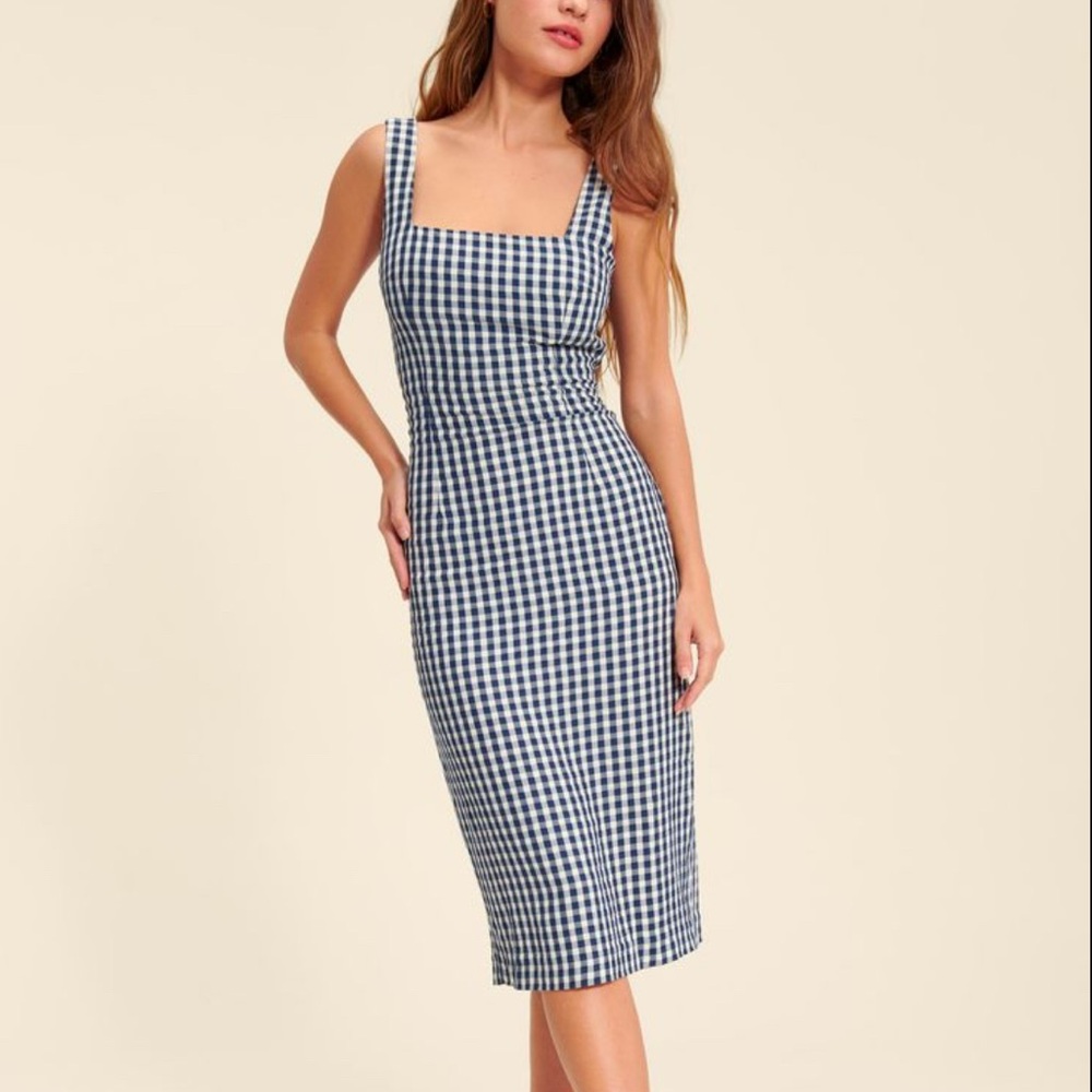 NWT Rouje Oriana Vichy Marine Blue and White Gingham  Checkered Corset Dress